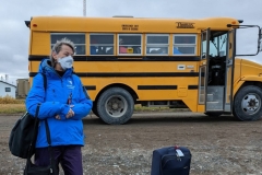Nunavut, Kugluktuk (Coppermine) - Kathleen & my case waiting for next bus