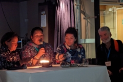 Adventure Canada - Aka, Niap, Sheila, John Houston with Qulliq, traditional Inuit lamp