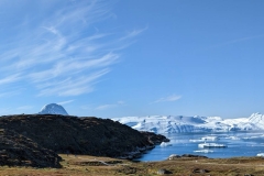 Greenland, IIalissat - Sermeq Kujalleq Glacier & Icefields -    Blue coats on ridge