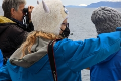 Nunavut, Baffin Island, Buchan  Gulf - Laurie Polly, Sher McKee, Adventure Specialist  pointing out Sperm Whale