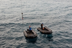 Nunavut, Pond Inlet - Eva’s Zodiac getting ready to be  hoisted up